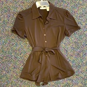 Worthington sz S brown button up blouse w/ belt